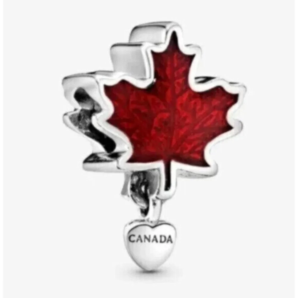 Love Canada Maple Leaf Charm in Sterling Silver, Red Enamel Pandora Compatible
